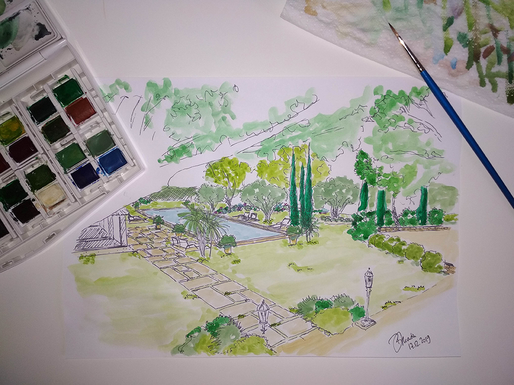 Aquarelle et conception de jardin, une aise à la projection, artiste paysagiste